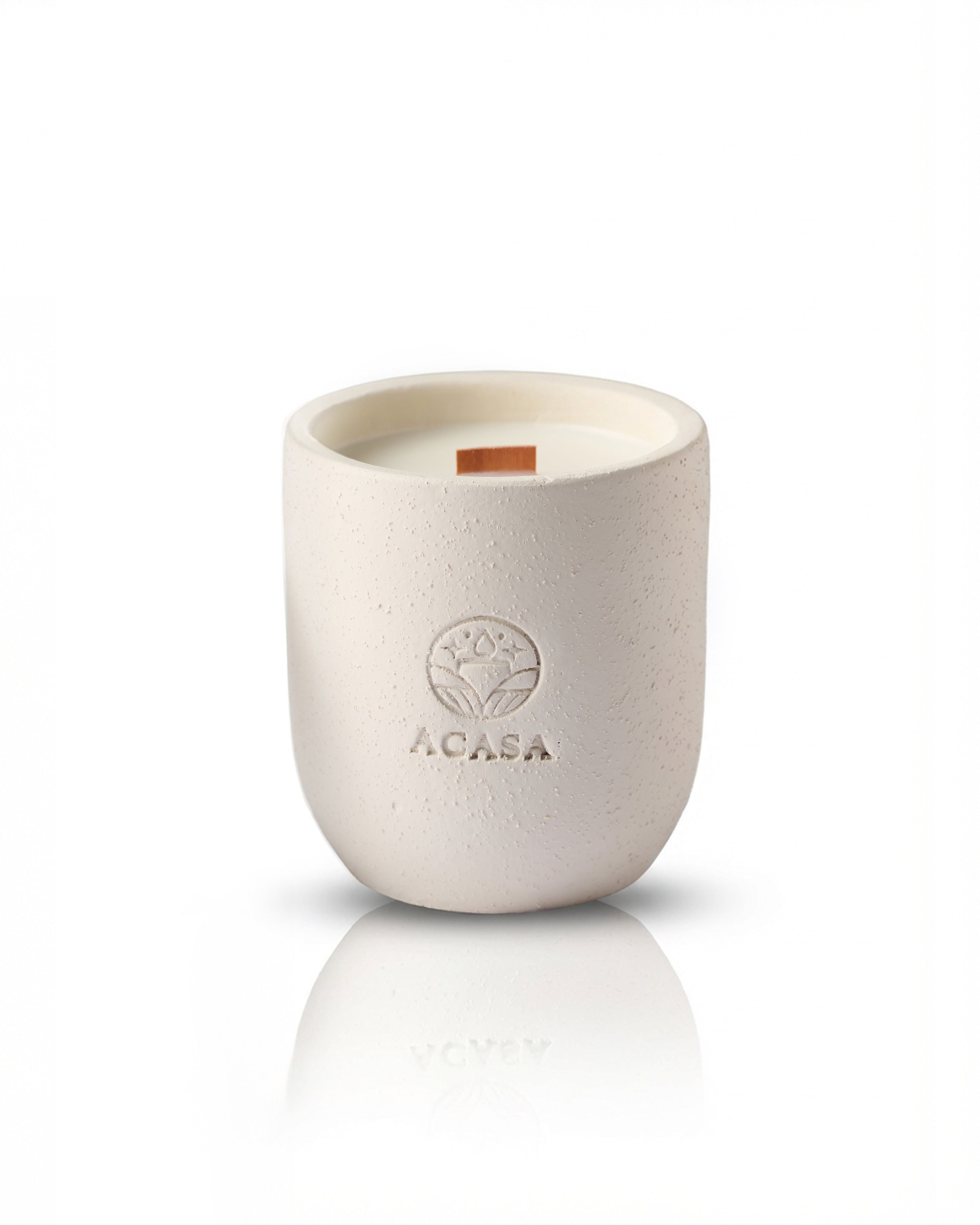 ACASA Handmade Vanilla Scented Candle, 240 g – Natural Essential Oils, Wooden Wick, Reusable Pottery Jar