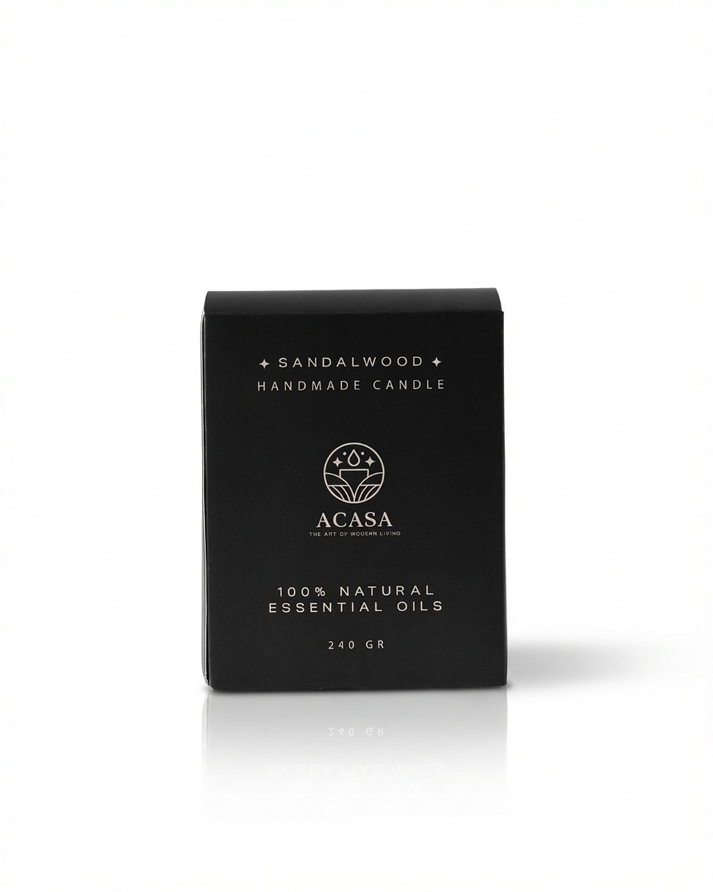 ACASA Handmade Sandalwood Scented Candle, 240 g – Natural Essential Oils, Wooden Wick, Reusable Pottery Jar