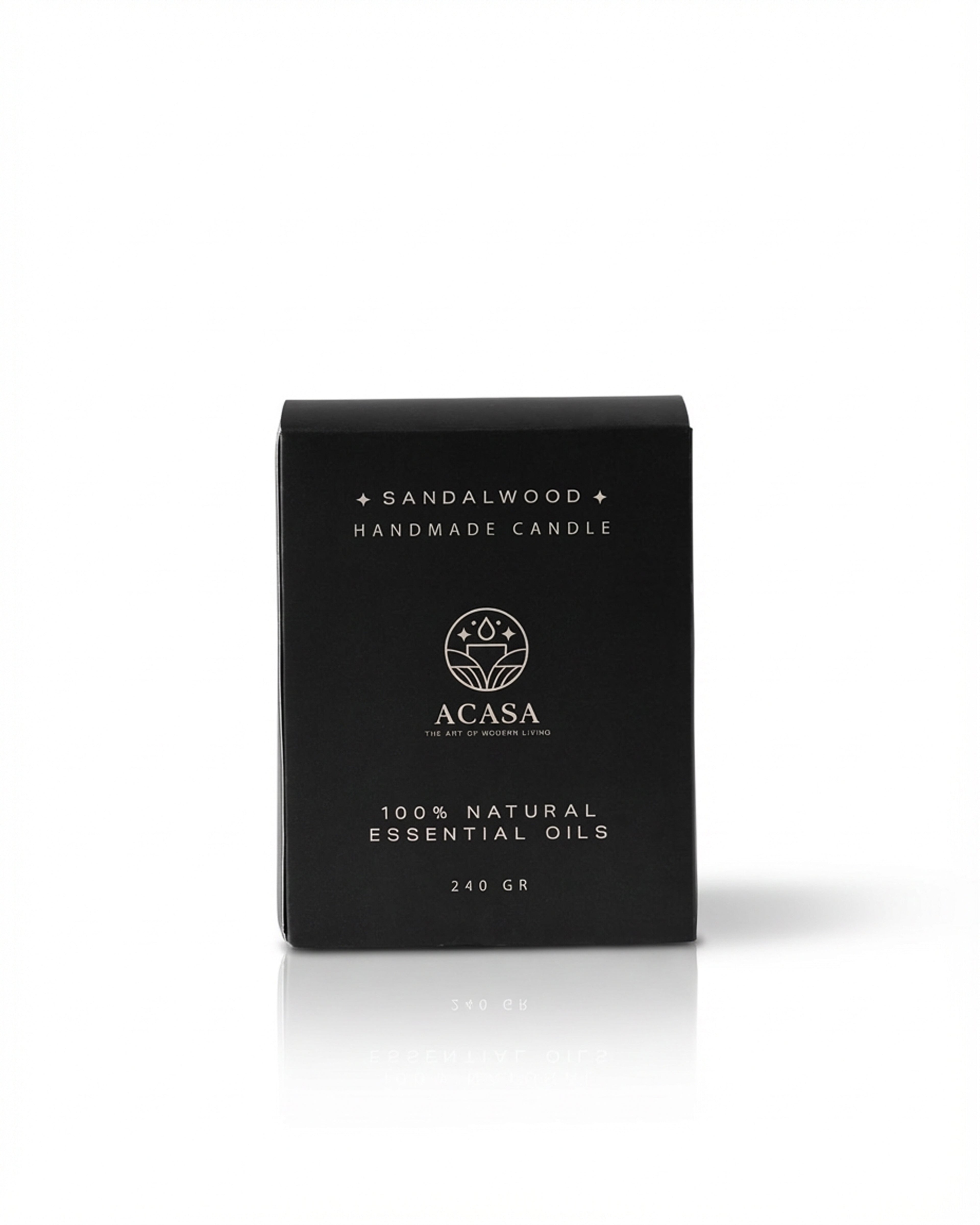 ACASA Handmade Sandalwood Scented Candle, 240 g – Natural Essential Oils, Wooden Wick, Reusable Pottery Jar