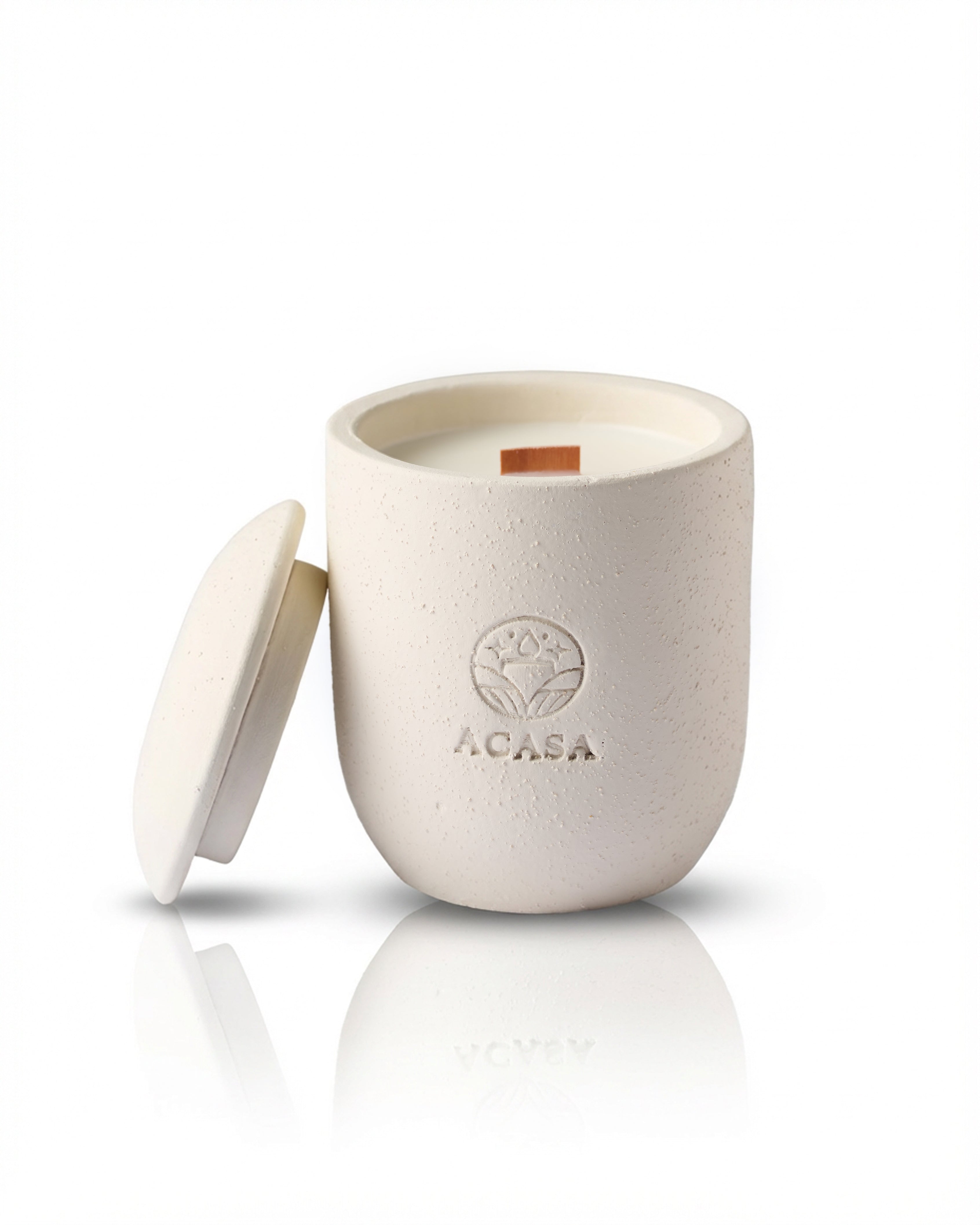 ACASA Handmade Vanilla Scented Candle, 240 g – Natural Essential Oils, Wooden Wick, Reusable Pottery Jar