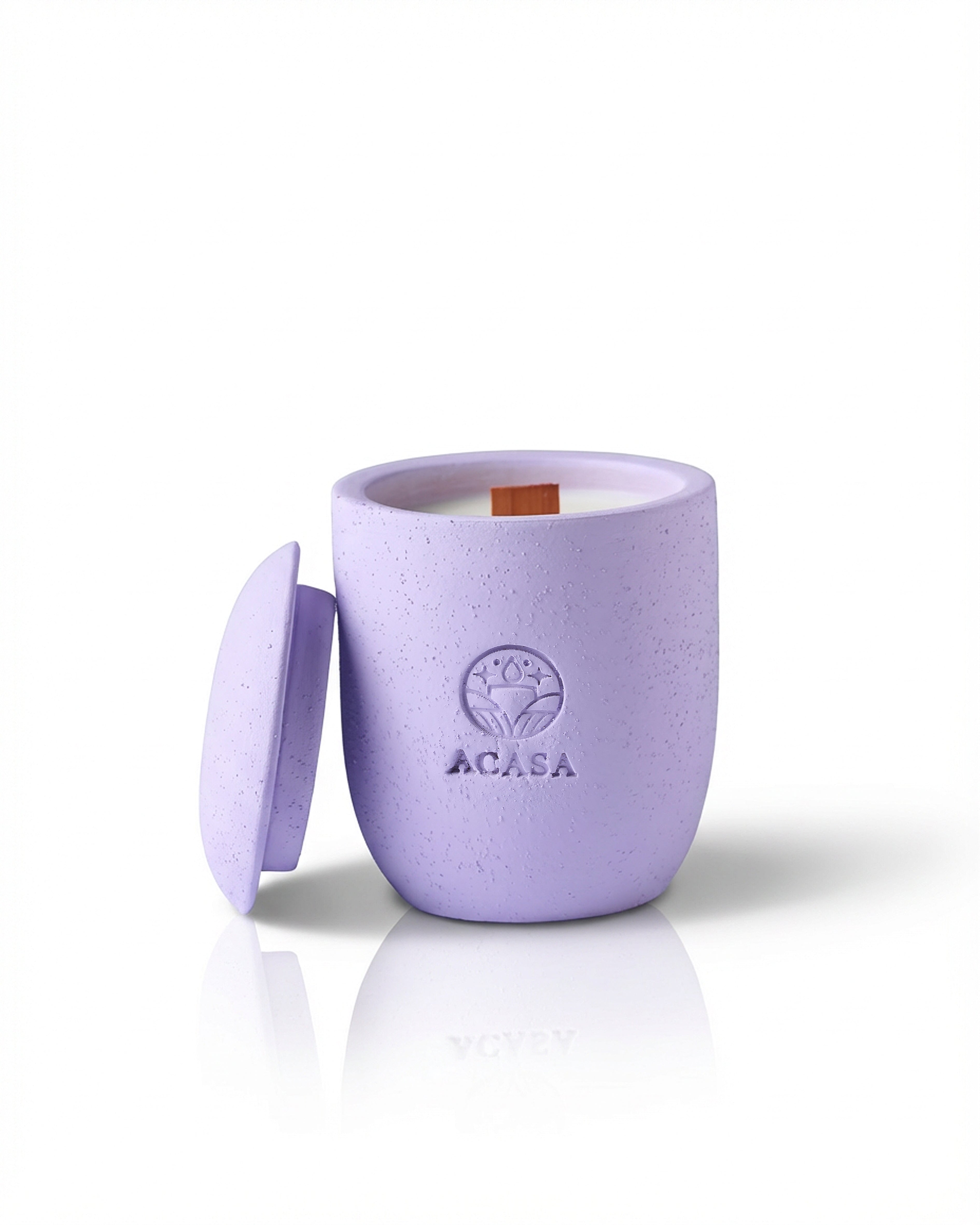 ACASA Handmade Lavender Scented Candle, 240 g – Natural Essential Oils, Wooden Wick, Reusable Pottery Jar