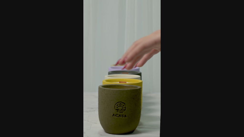 ACASA Handmade Vanilla Scented Candle, 240 g – Natural Essential Oils, Wooden Wick, Reusable Pottery Jar