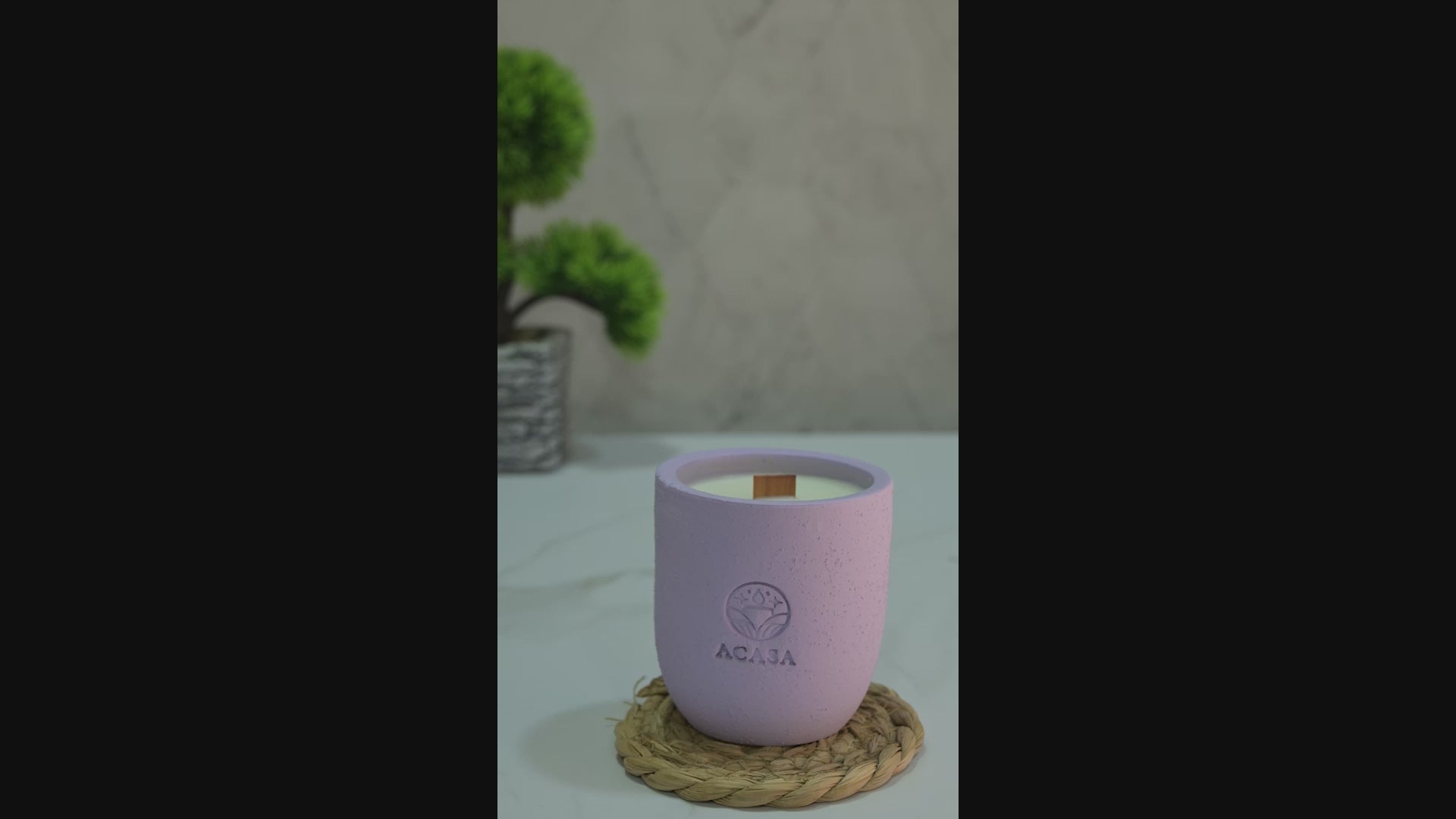 ACASA Handmade Lavender Scented Candle, 240 g – Natural Essential Oils, Wooden Wick, Reusable Pottery Jar